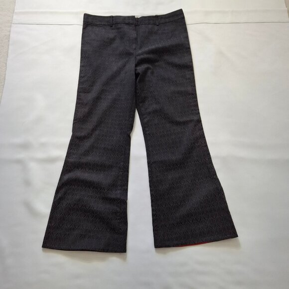 Tahari Faded Black Jaquard Bell Bottom Vintage Pants Sz M Peek A Boo Red Lining - Picture 3 of 14